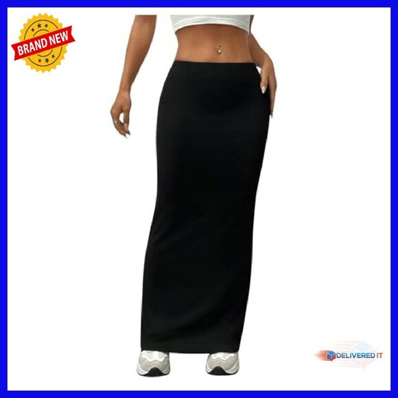 Women's High Waisted Bodycon Maxi Skirt Stretchy Elastic Waist Pencil - Picture 6 of 8